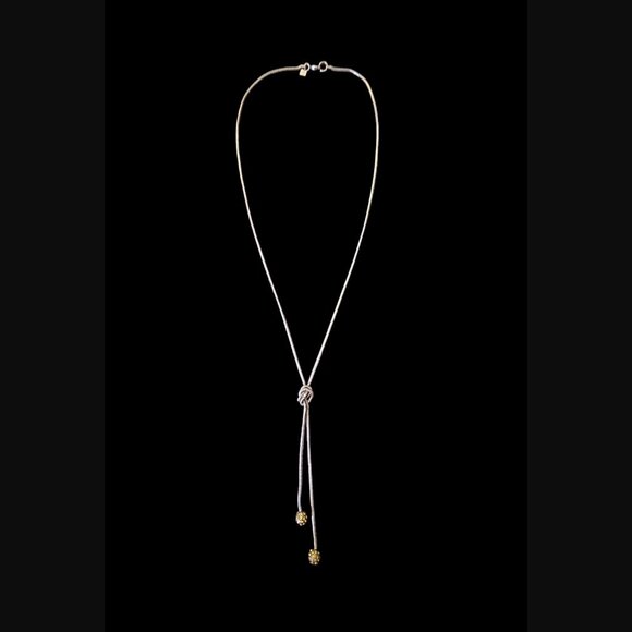 Banana Republic Two Tone Ball Dangle Knotted Y Necklace 31" Long - Picture 6 of 12